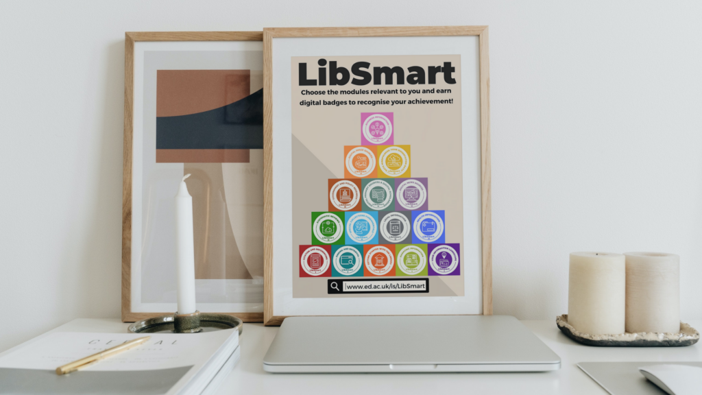 Image of all LibSmart Badges with text "Choose the modules relevant to you and earn digital badges to recognise your achievement!"