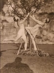 Margaret Morris dancers posing with tree