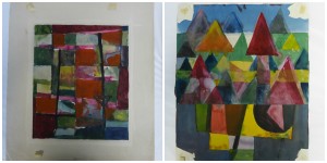 Alan Davie Watercolour before (left) and after (right) unframing. New watercolour found on verso