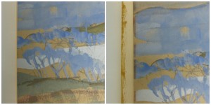 Painting by Anne Redpath, before (left) and after (right) unframing. Note the difference in colour between the areas hidden and exposed to light