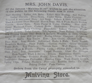 Advertisement for 'Malvina Store', Stanley, Falkland Islands, from 'The Falkland Islands magazine and Church Paper' No.1. Vol.XXI. May 1909