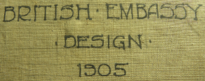 Cover to the sketchbook 'British Embassy design 1905', by Charles Lovett Gill. Coll-1603.