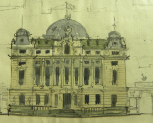 One of the edifices in the sketch-book 'British Embassy Design 1905' by Charles Lovett Gill. Coll-1603.