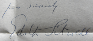 Signature of Edith Sitwell on a letter dated 23 October 1951 to Ian Holroyd, Editor of 'The Jabberwock'. Coll-1611.