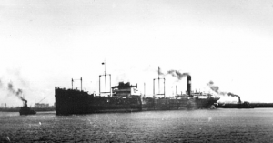 The Salvesen vessel 'Peder Bogen' torpedoed and sunk near Bermuda in March 1942, though all men saved. Salvesen Archive. Coll-36 (2nd tranche. C1. Photographs, No.18)