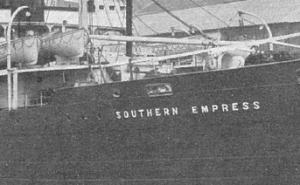 The Salvesen vessel 'Southern Empress' sunk after attack by 3 torpedoes off Newfoundland in October 1942. Salvesen Archive. Coll-36 (2nd tranche. C1. Photographs, No.41)