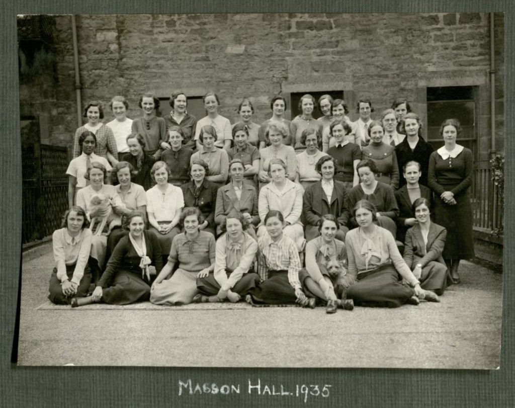 Group photograph of residents and others at Masson Hall of Residence, 1935