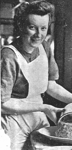 Elizabeth M. Ross at Tonley House, Alford, a hostel housing young women helping local farmers during the war. Elizabeth was a cook. An article about this was printed in the 'Bon-Accord & Northern Pictorial', 21 September 1944.