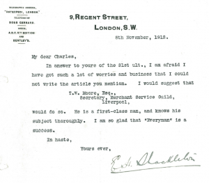 Reply from Shackleton to Charles Sarolea, November 1912 (Sarolea Collection, Sar.Coll.33)