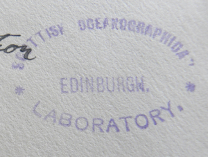 Stamp of the Scottish Oceanographical Laboratory on the envelope containing an 'Itinerary' of Shackleton's Expedition, in the William Speirs Bruce archive (Gen. 1647 42/7)