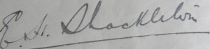 Signature of Ernest Shackleton on a letter to Charles Sarolea, 5 November 1912 (Sarolea Collection, Sar.Coll.33)