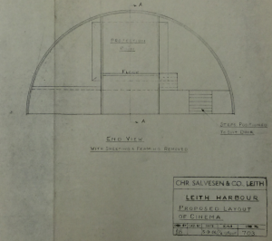 Proposed layout for the new Cinema, 1954. In the Salvesen Archive, C5. Box 2.