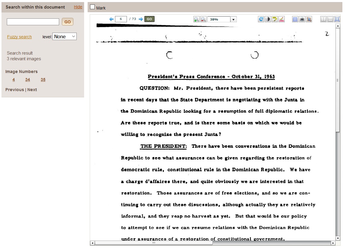Screenshot showing Department Of State: Subjects, Recognition Of Foreign Governments, Public Statements On The Recognition Problem. N.d. JFK and Foreign Affairs, Part 1: National Security Files, Section 3: Departments & Agencies File. John F. Kennedy Presidential Library. Archives Unbound. Web. 9 Dec. 2016. . 