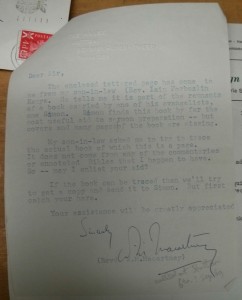 Letter of enquiry from W M Macartney to New College Librarian, 1969 (GB238 AA2.1.108).