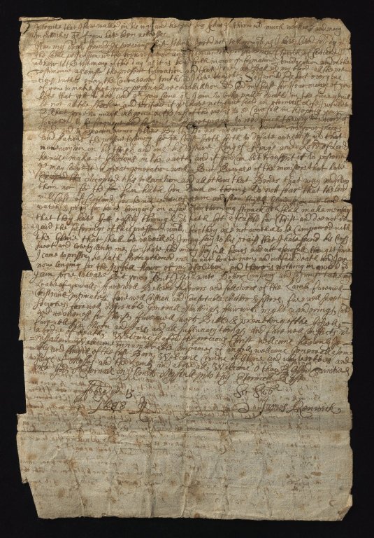 Renwick, James. Letter of testimony, Edinburgh, 13 February 1688. MS BOX 4.4.1