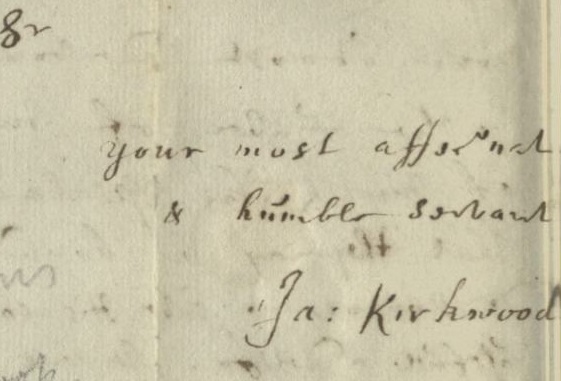 James Kirkwood's signature. MSS KIR, New College Library