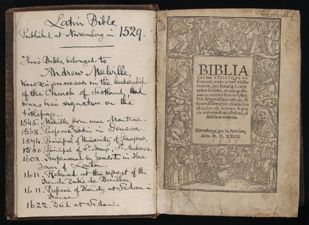 Biblia sacra utriusque Testamenti: juxta veterc̃ trãslationem. Nuremberg: Johannes Petreius, 1529. Knox 3.