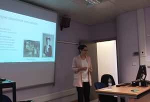 Sorina Mihai, archive cataloguing intern, presenting her work to professional peers.