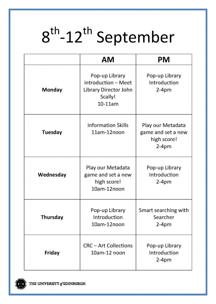 Pop Up Weekly Timetable