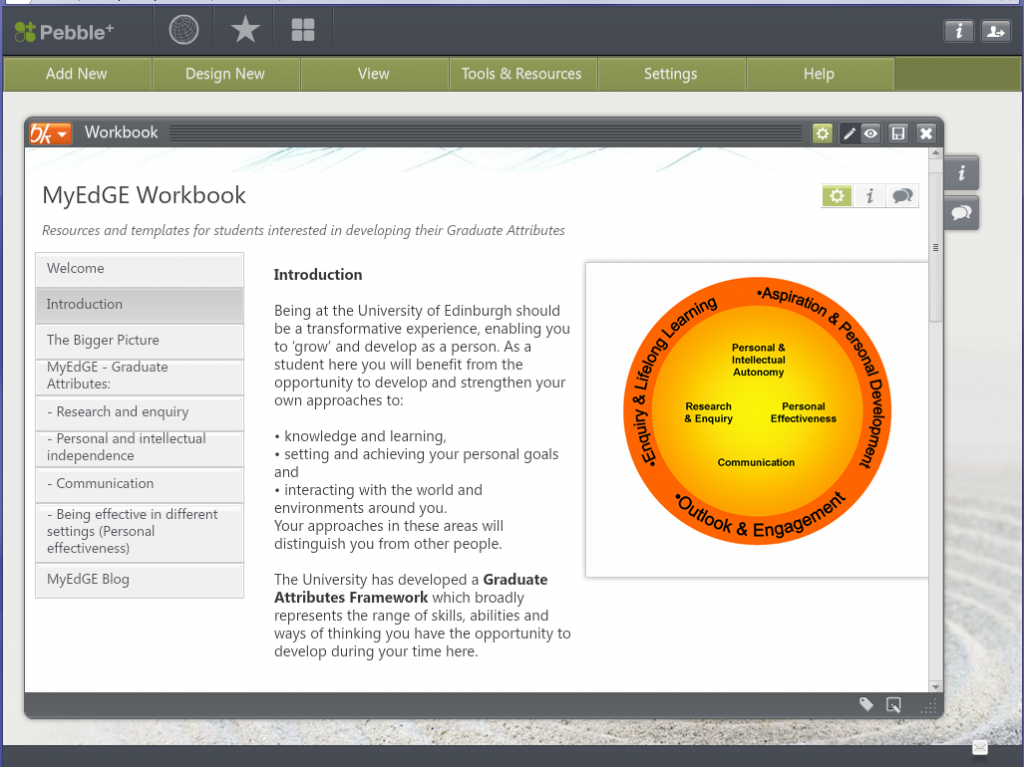 Example of MyEdGE workbook page