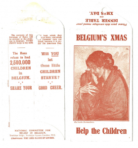 Collection envelopes issued by the National Committee for Relief in Belgium. The design showing a mother and child was by Louis Raemaekers. From a file entitled 'Belgian Consular Correspondence, 1915-1919', in Sarolea Collection 73, Coll-15.