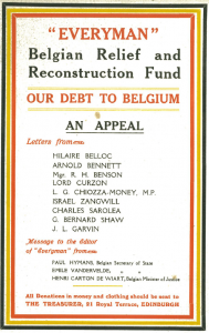 Circular advertising the 'Everyman Belgian Relief and Reconstruction Fund'. From a file entitled 'Everyman Belgian Relief Fund 1914-1916, in Sarolea Collection 77, Coll-15.