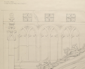 Architectural detail from Melrose Abbey, drawn by George MacDonald Sutherland. Coll-1319. 
