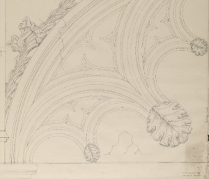 Architectural detail from Melrose Abbey, drawn by George MacDonald Sutherland. Coll-1319. 