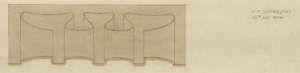 Detail from an oak bench drawn by George McDonald Sutherland in July 1904, during his apprenticeship. Coll-1319.