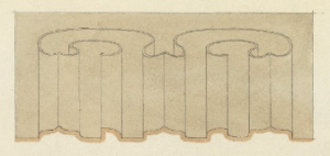 Detail from an oak bench drawn by George McDonald Sutherland in July 1904, during his apprenticeship. Coll-1319.