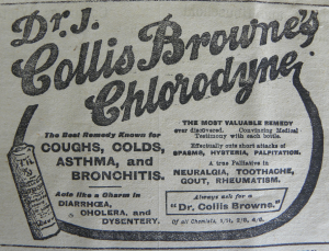 Advertisement for 'Chlorodyne' in the 'Hawick Express & Advertiser and Roxburghshire Gazette' on p.1. (Sarolea Collection 80, Coll-).