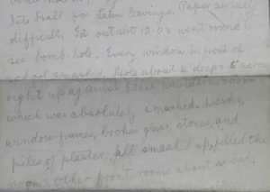 Descriptive notes from the diary kept by Archibald H. Campbell and telling the story of the Zeppelin attack (Coll-221).