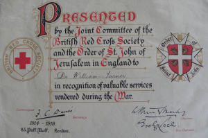 Award to Turner from the British Red Cross and the Order of St. John