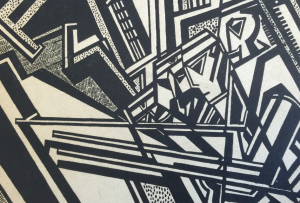Detail from the front cover of 'Blast', issue 2, a woodcut by Wyndham Lewis, in the A.H. Campbell Collection.