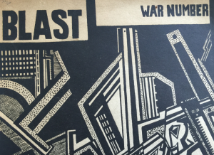 Detail from the 'puce-coloured' front cover of 'Blast', issue 2, July 1915, in the A.H. Campbell Collection.