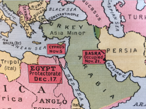 Same map showing action in the Middle East in 1915, appended to part 23, Volume 2, p.357. 