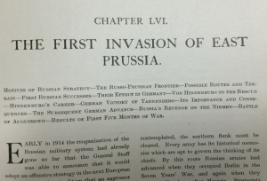 Chapter heading for a part of the history concerned with Russian action in East Prussia during the First World War, in Part 32, Volume 3, p.223.