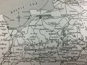 Map accompanying the account of Russian action in East Prussia during the First World War, in Part 32, Volume 3, p.223.