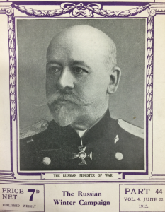 Vladimir Aleksandrovich Sukhomlinov (1848-1926), Cavalry General of the Imperial Russian Army and Minister of War until 1915, on front cover of 'The Times History', Part 44, Volume 4.