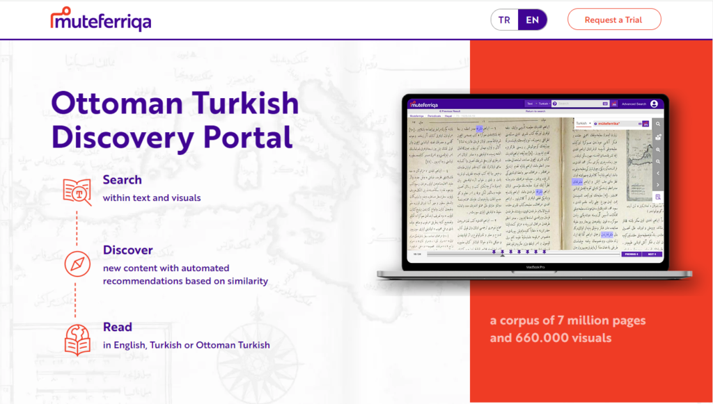 Homepage for Muteferriqa, the Ottoman Turkish Discovery Portal.