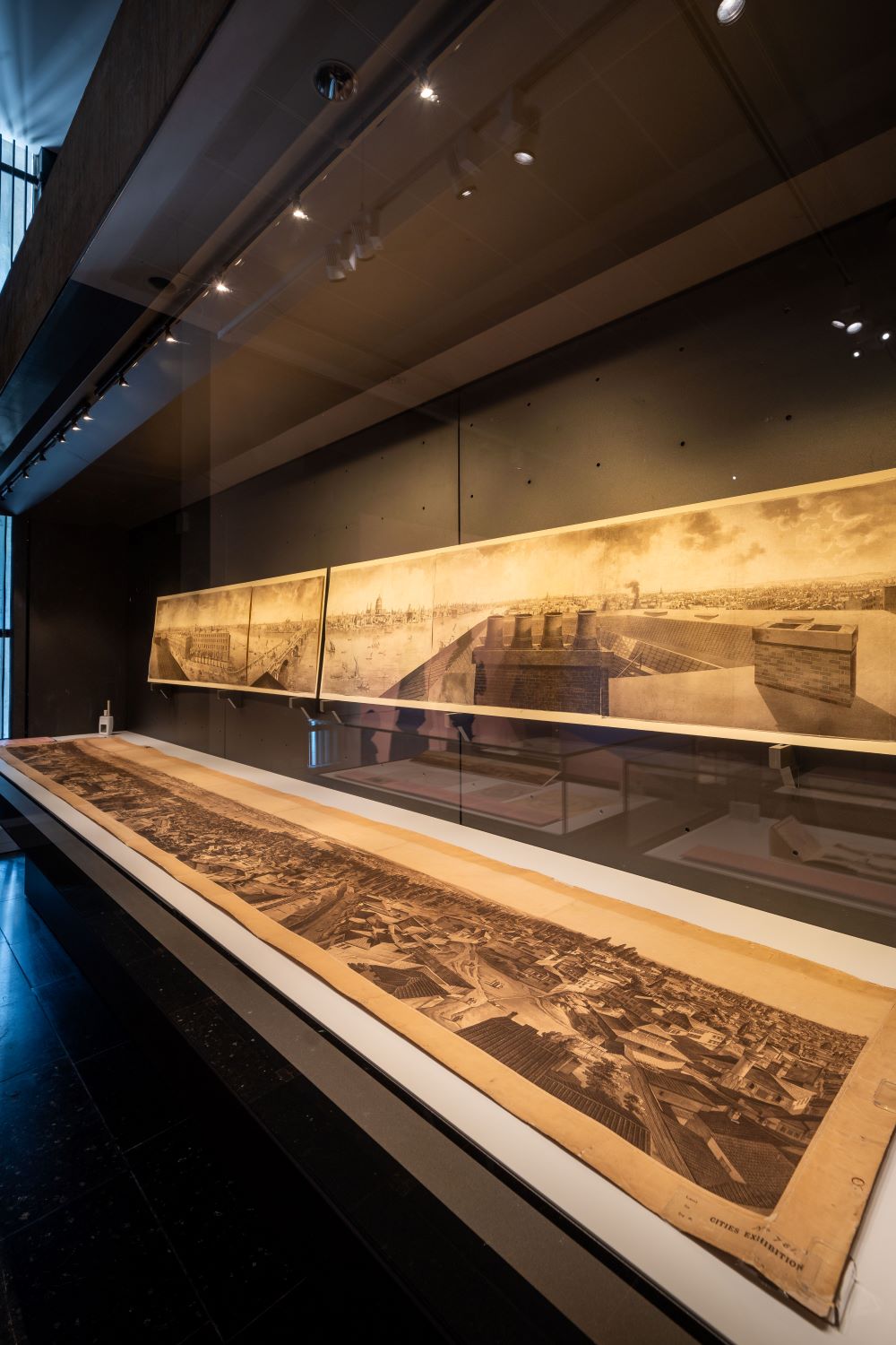 A large landscape work on paper on display for the 'Panoramas: the world in 360° exhibition'.