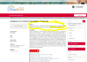 Screenshot of a DataShare item's citation field with the DOI