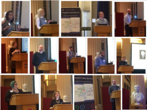 Photo-collage of several speakers at the event