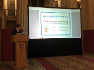 Photograph of Pauline Ward announcing the award winners