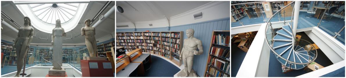Three photographs showing the interior of the Student Research Rooms in the School of History, Classics and Archaeology at the University of Edinburgh.