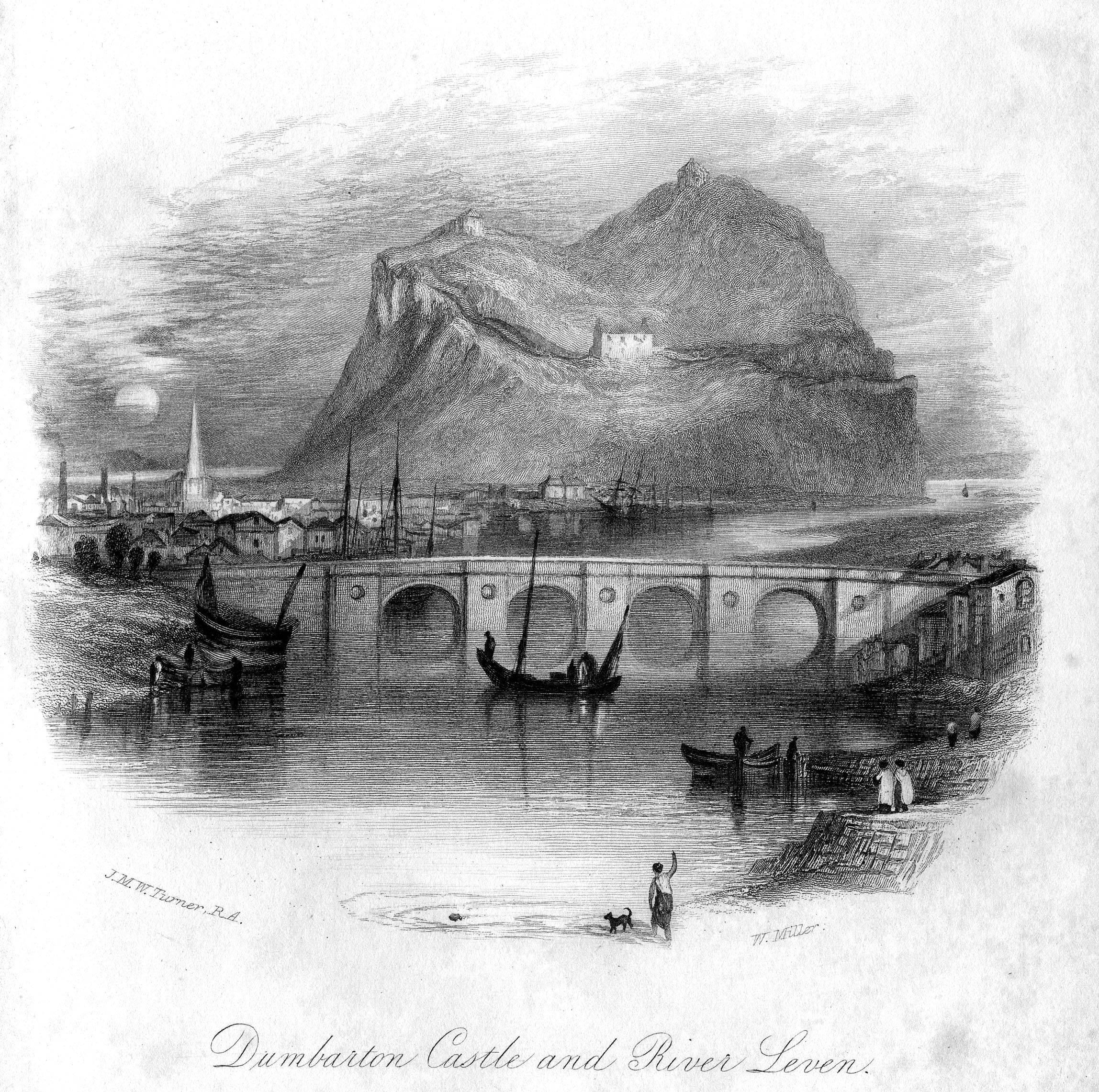 An engraving of Dumbarton Castle by William Miller.