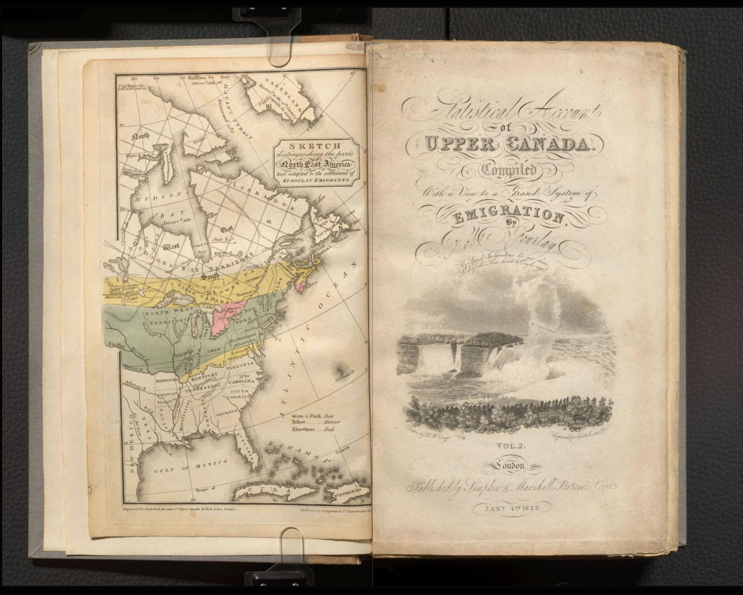 Engraved, illustrated title-pages of the Statistical Account of Upper Canada, Volume 2, 1822.
