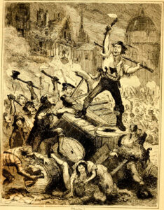 An image entitled 'Wilkes Riots' taken from page 271 of "The chronicles of crime, or The new Newgate calendar. Being a series of memoirs and anecdotes of notorious characters who have outraged the laws of Great Britain from the earliest period to the present time..."