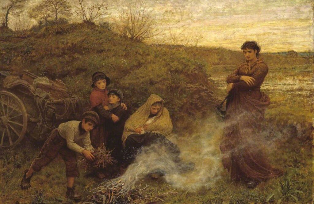 Painting by Frederick Walker entitled 'The Vagrants'.